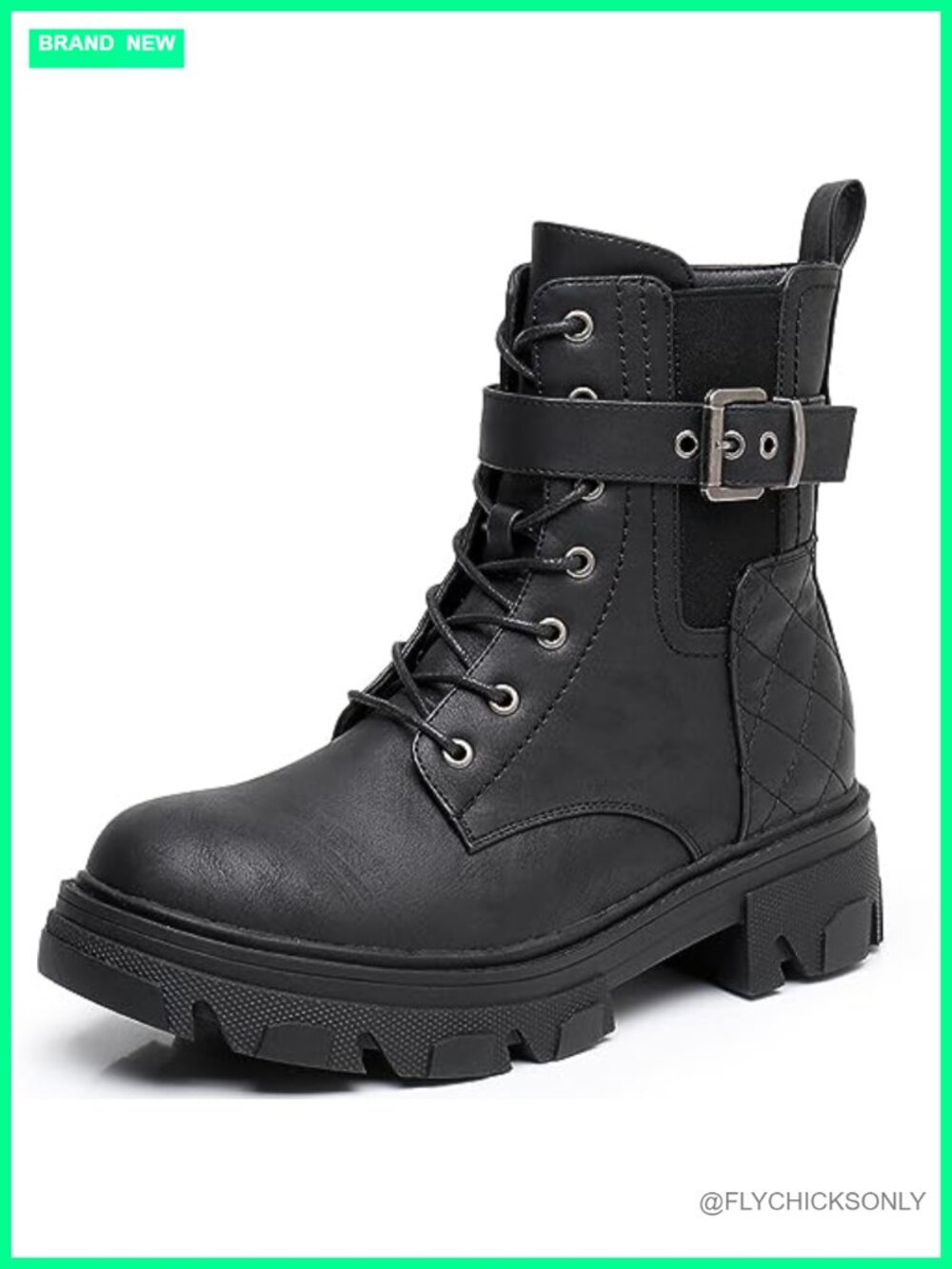 Faux Leather Combat Boots Lace Up Ankle Booties Lug Sole Low Heel